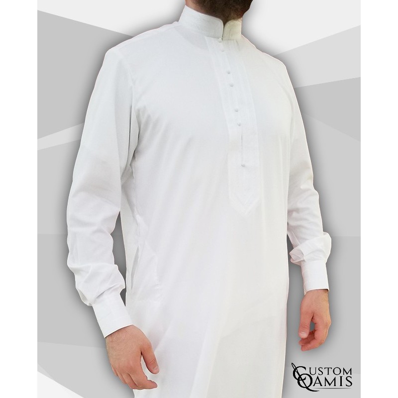 Qamis Sultan Platinum Blanc avec broderie blanche