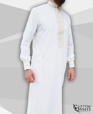 Sultan Thobe Platinum White with embroidery light brown
