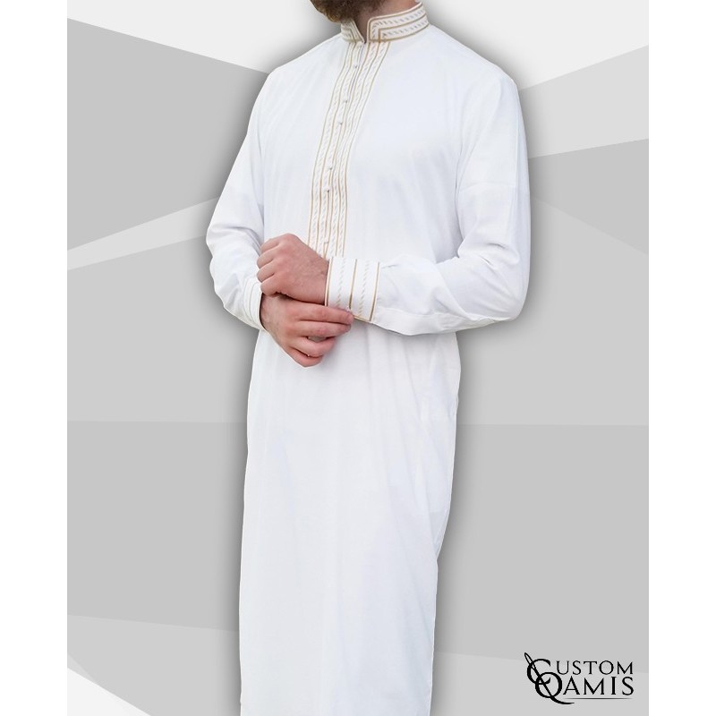 Sultan Thobe Platinum White with embroidery light brown