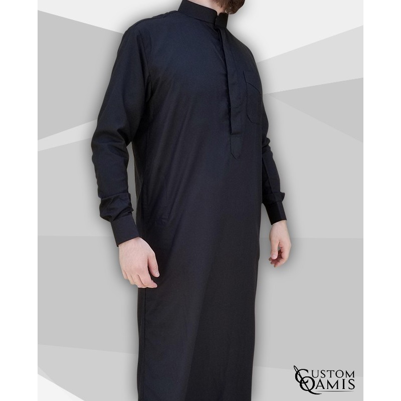 Classic Thobe black Cotton Fabric with Mao collar