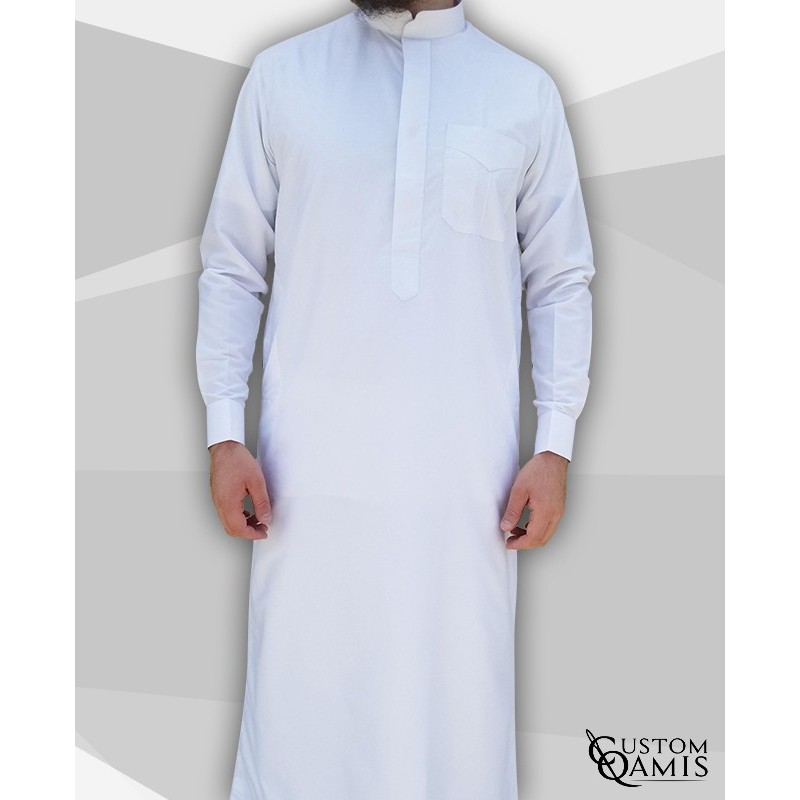 Classic Thobe white Platinum Fabric with Mao collar