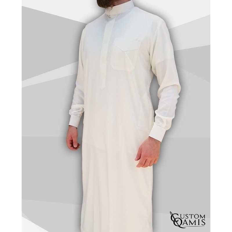 Classic Thobe Cream Platinum Fabric with Mao collar