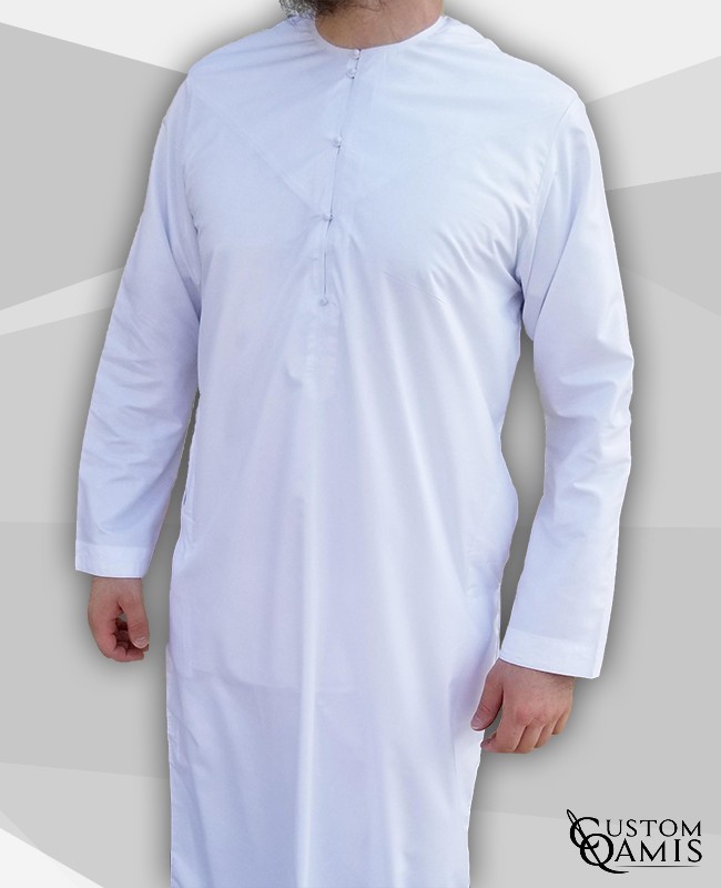 Qamis Emirati tissu Luxury blanc satiné