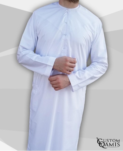 Qamis Emirati tissu Luxury blanc satiné