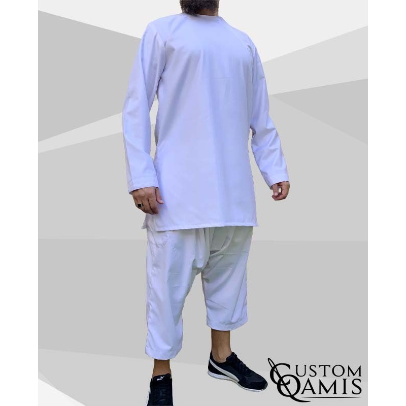 Ensemble Imad tunique en Cashmere Wool Blanc avec serwel coupe qandrissi