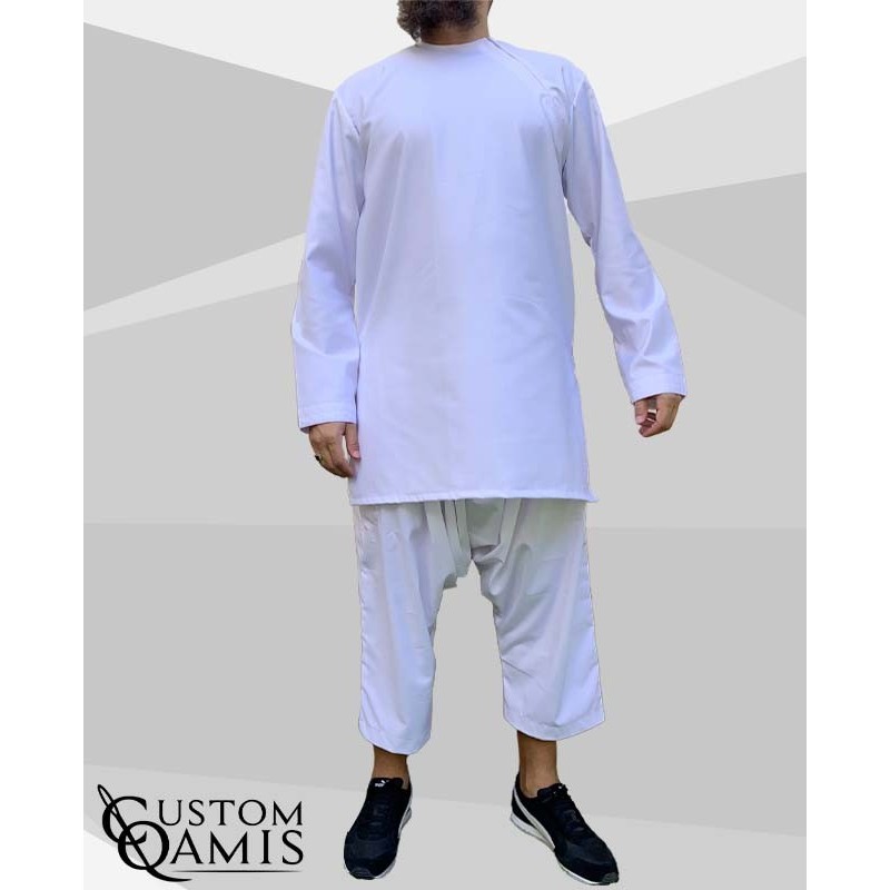 Ensemble Imad tunique en Cashmere Wool Blanc avec serwel coupe qandrissi