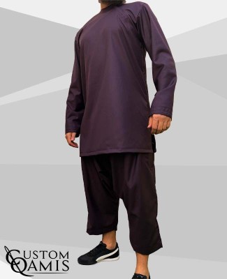 Imad tunic set Cashmere Wool Dark Purple with sarouel qandrissi cut