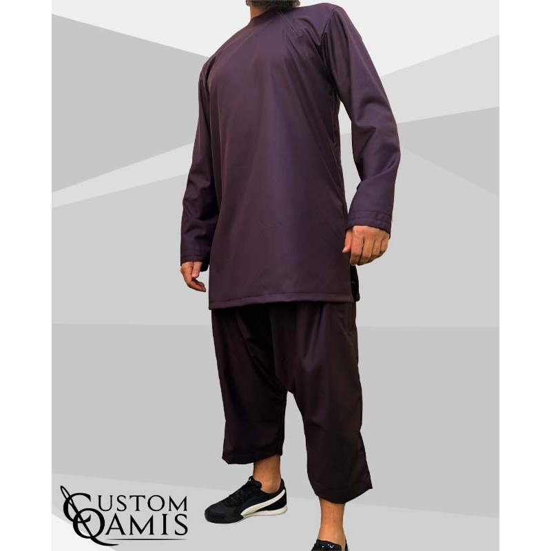 Ensemble Imad tunique en Cashmere Wool Prune avec serwel coupe qandrissi