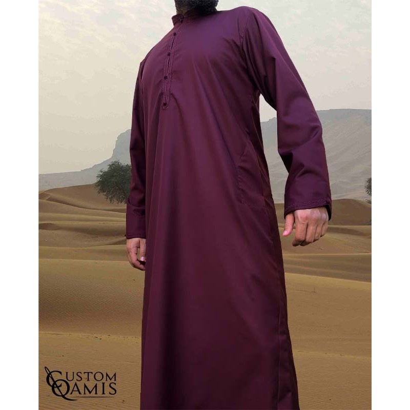 Qamis Al Masaf tissu Cashmere Wool : Bordeaux (tissu costume) avec broderie