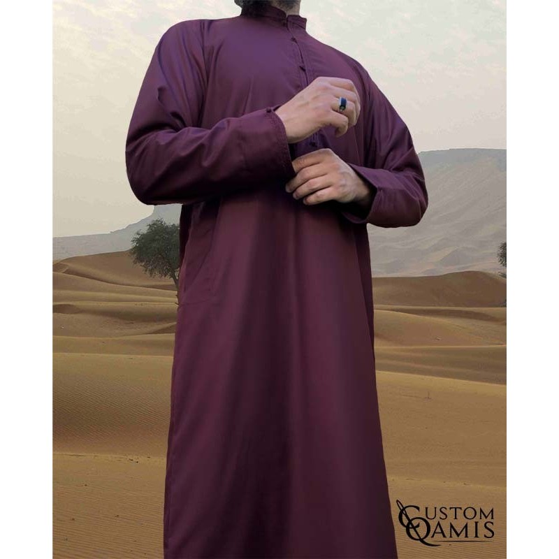 Qamis Al Masaf tissu Cashmere Wool : Bordeaux (tissu costume) avec broderie