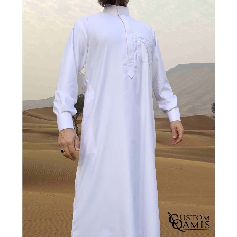 Saudi thobe Cashmere Wool : White (suit fabric) fabric  with cuffs