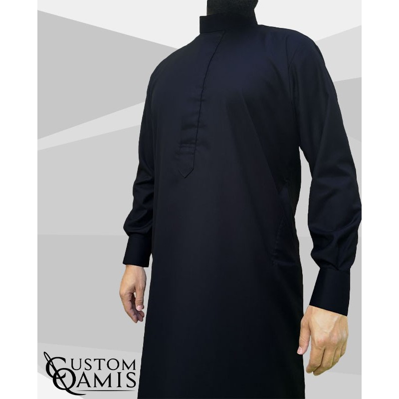 Saudi thobe Cashmere Wool : Navy blue (suit fabric) fabric  with cuffs