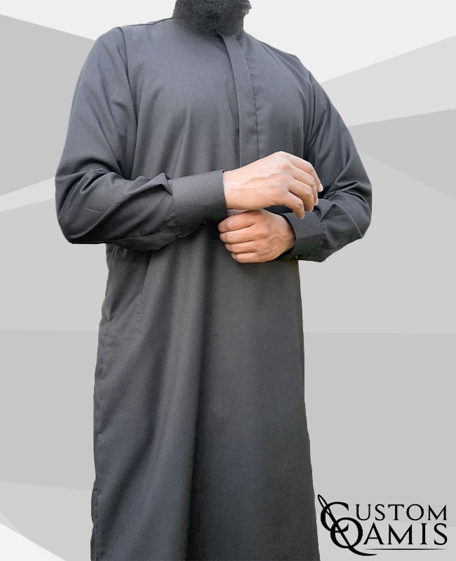 Saudi thobe Cashmere Wool : Grey (suit fabric) fabric  with cuffs