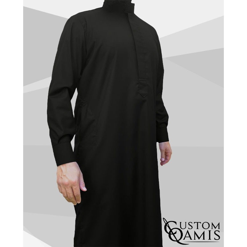 Saudi thobe Cashmere Wool : Black (suit fabric) fabric  with cuffs