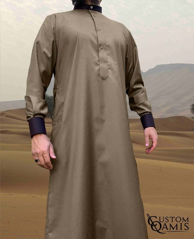 Qamis Elegance tissu Cashmere Wool beige et marron