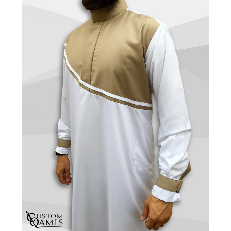 Qamis Wave Blanc et Beige Satinés