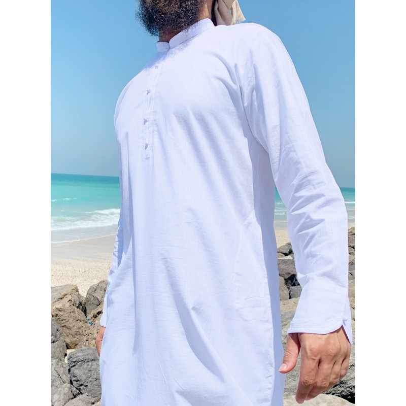 Qamis Al Masaf tissu Linen Blanc