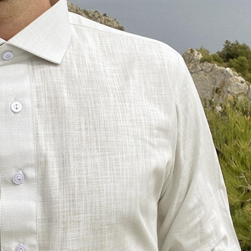 Qamis Classic coupe pakistanaise col Cutaway Gris Tissu Linen