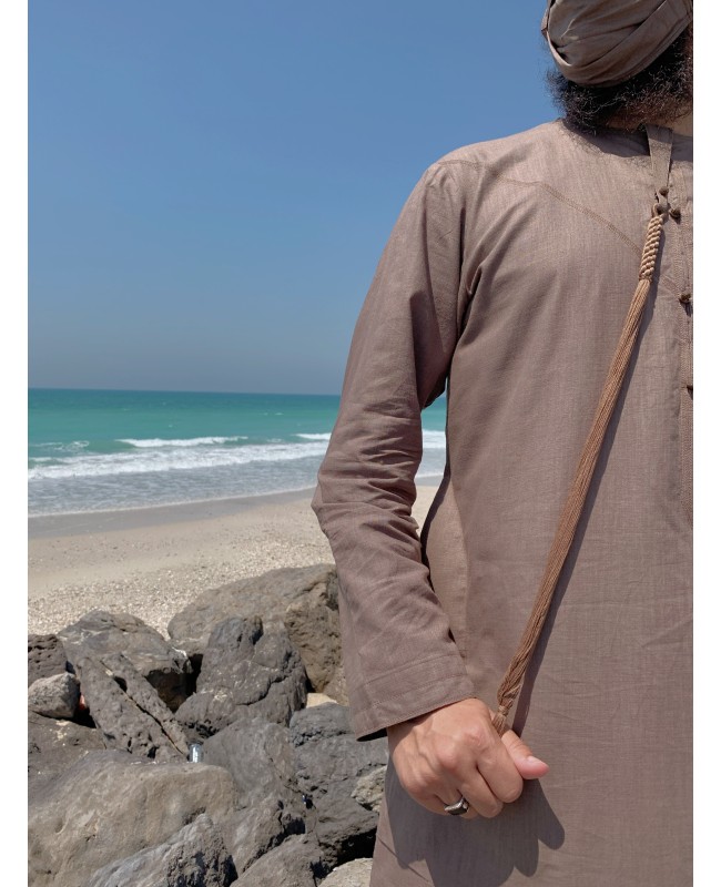  Emirati Thobe fabric Linen Camel with Tarboucha (lash)