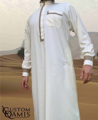 Qamis Luqman Tissu Cashmere Wool : Crème et Beige (tissu costume) 