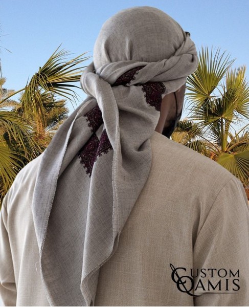 Taupe Grey Embroidered Yemeni Shemagh