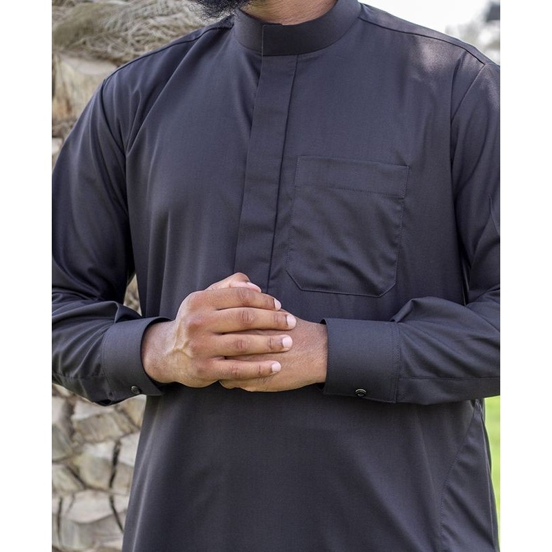 Saudi thobe Cashmere Wool : Black (suit fabric) fabric  with cuffs
