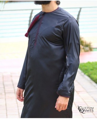 Omani thobe fabric Precious black and burgundy embroidery