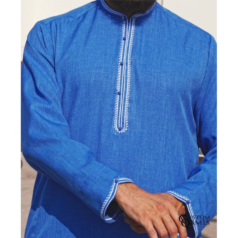 Qamis Al Masaf tissu Imperial : Gris Anthracite avec broderie rouge