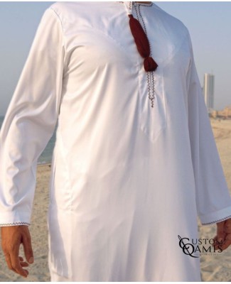Qamis Omani Tissu Precious couleur blanc mat