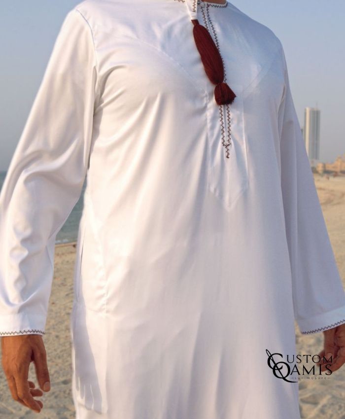 Qamis Omani Tissu Precious couleur blanc mat