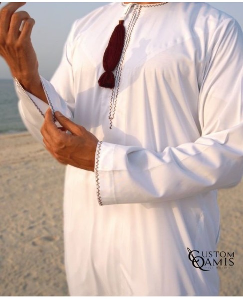 Qamis Omani Tissu Precious couleur blanc matt