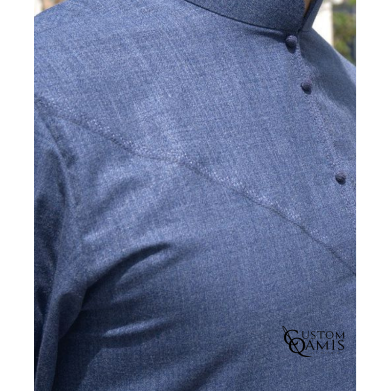 Qamis Emirati Tissu New Linen couleur bleu jean 