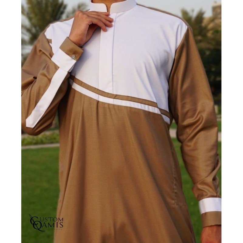 Qamis Wave Cashmere Wool blanc et beige