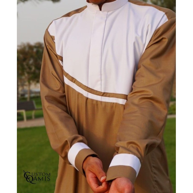 Qamis Wave Cashmere Wool blanc et beige