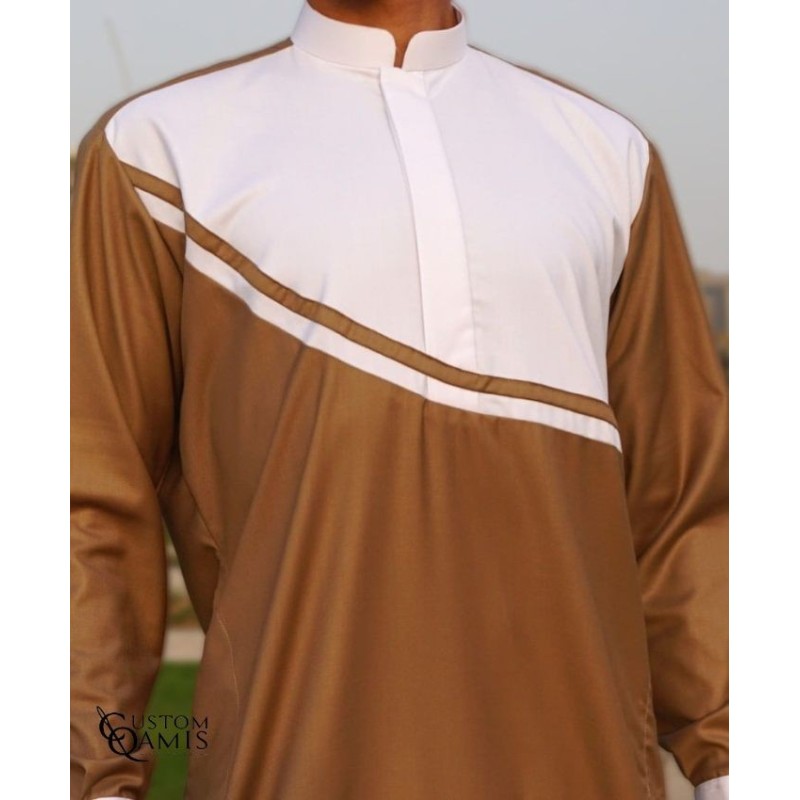 Qamis Wave Cashmere Wool blanc et beige
