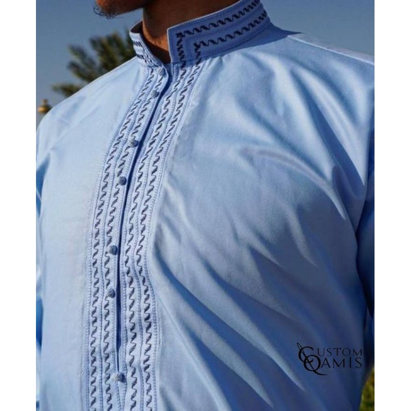 Qamis Sultan Platinum Bleu Ciel Clair