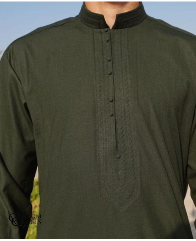 Qamis Sultan Tissu New Linen couleur Vert Pétrole