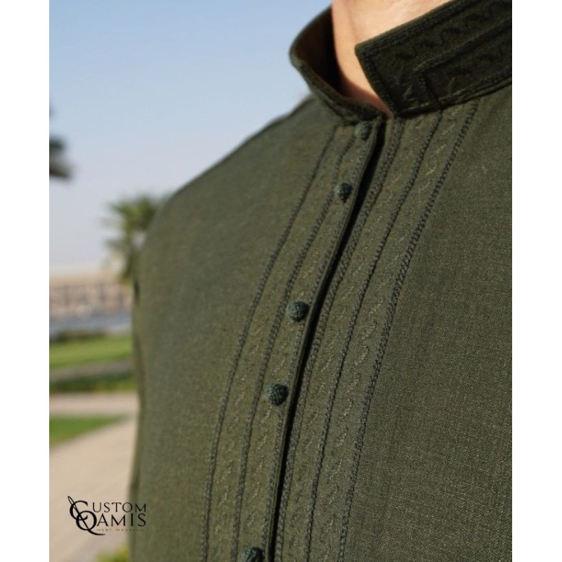 Qamis Sultan Tissu New Linen couleur Vert Pétrole