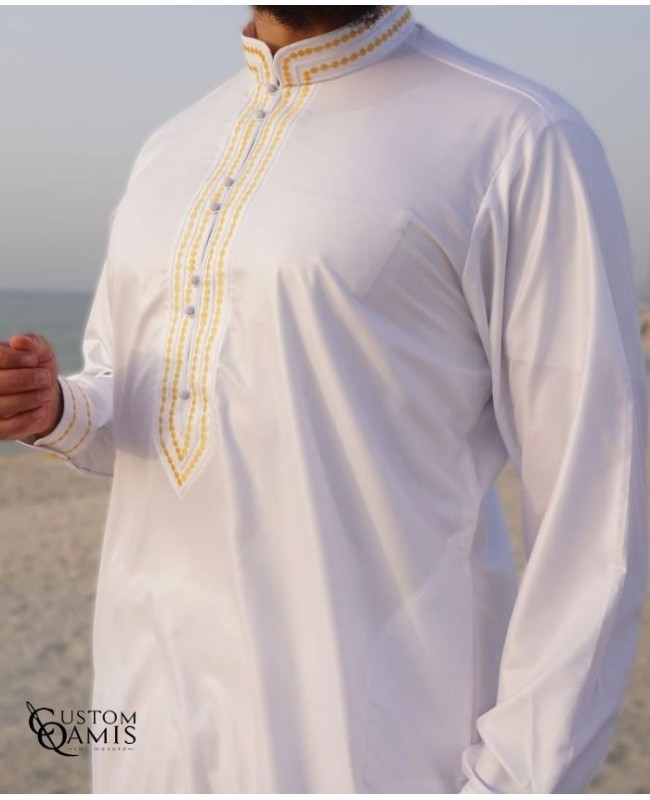 Qamis Sultan Tissu Luxury Blanc