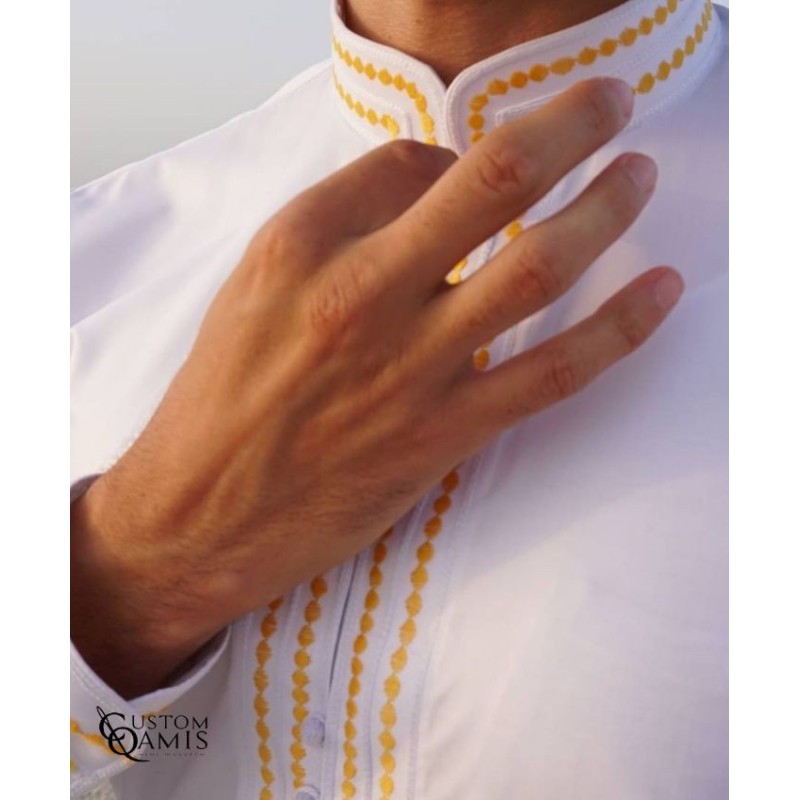 Qamis Sultan Tissu Luxury Blanc