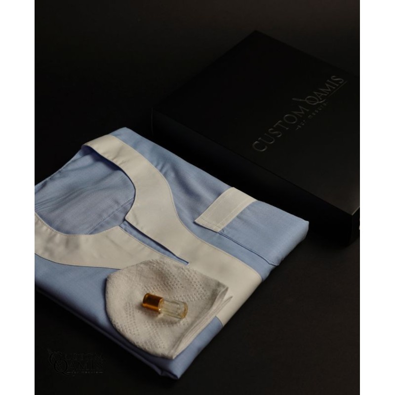 ÉDITION LIMITÉE - New Gandoura - New Linen Bleu ciel foncé/Platinium crème