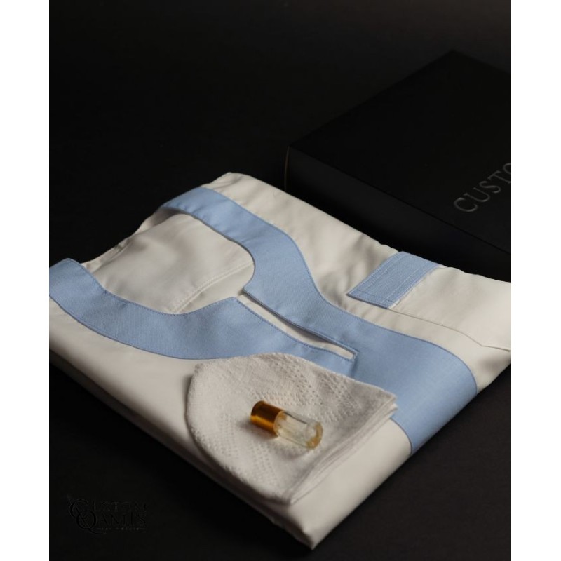 ÉDITION LIMITÉE - New Gandoura - Platinium crème/New Linen Bleu ciel foncé
