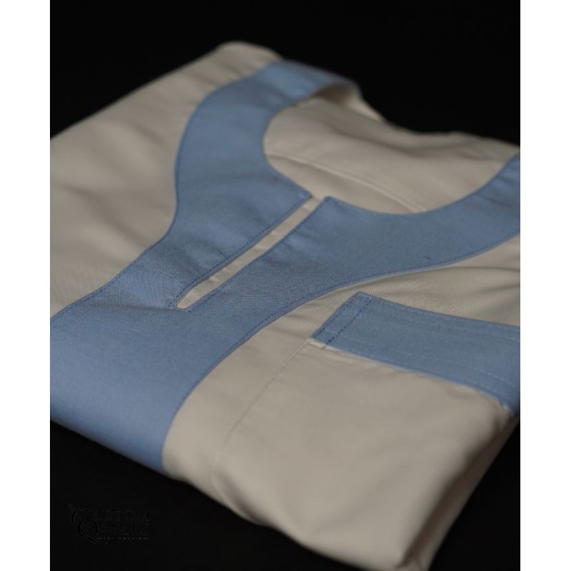 ÉDITION LIMITÉE - New Gandoura - Platinium crème/New Linen Bleu ciel foncé