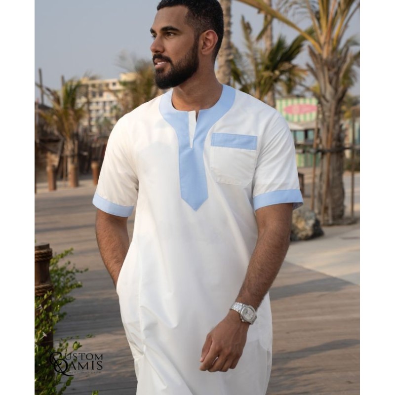 ÉDITION LIMITÉE - New Gandoura - Platinium crème/New Linen Bleu ciel foncé