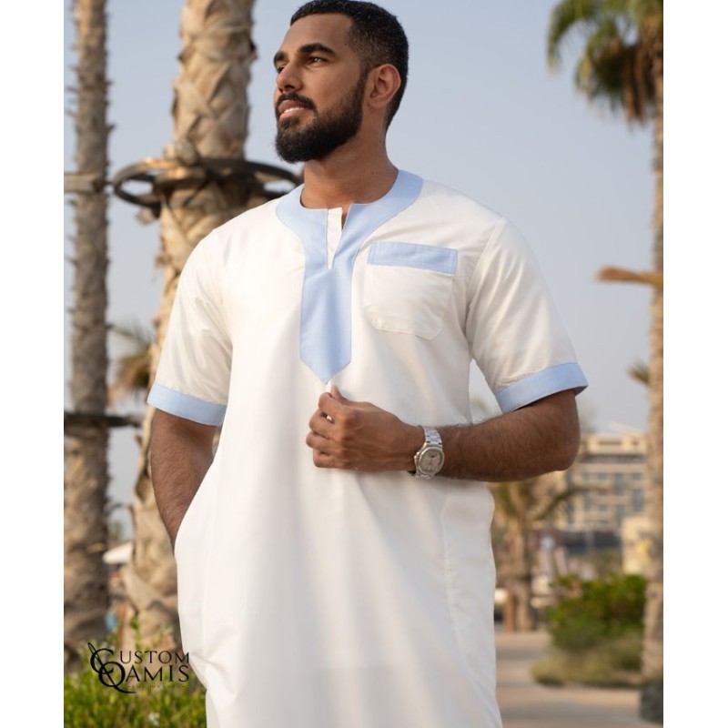 ÉDITION LIMITÉE - New Gandoura - Platinium crème/New Linen Bleu ciel foncé