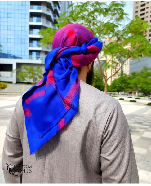 Shemagh for Winter - Blue and Red