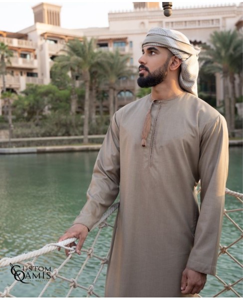 Qamis Omani tissu New Cashmere Wool Beige