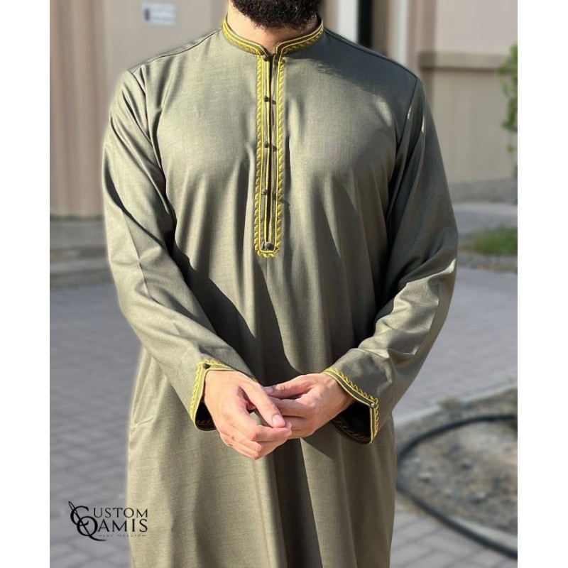 Qamis Al Masaf Tissu New Cashmere Wool Vert Grisé