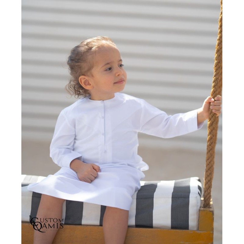 Qamis Emirati tissu Luxury blanc satiné