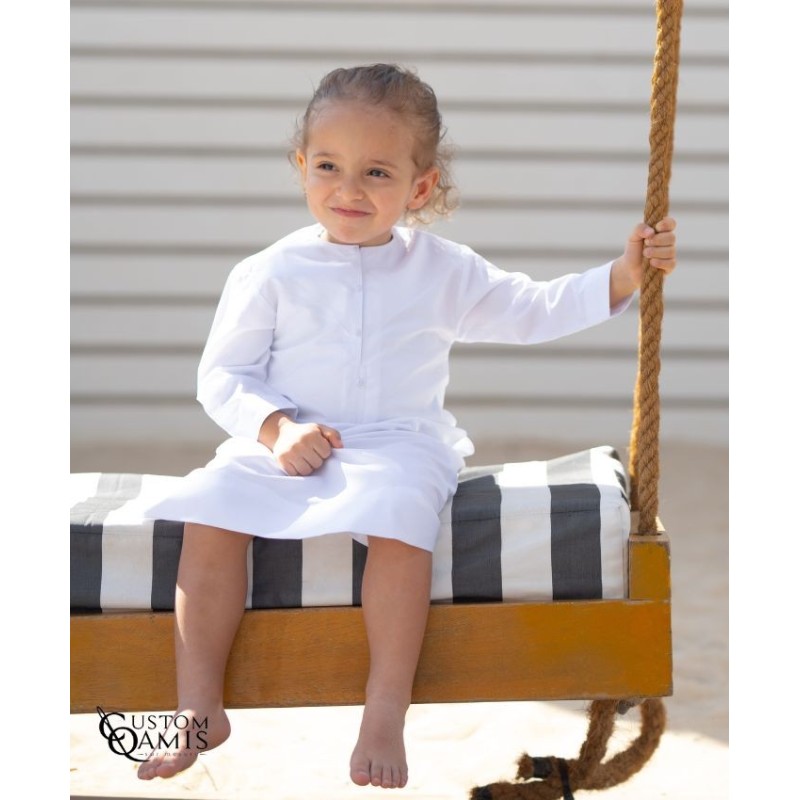Qamis Emirati tissu Luxury blanc satiné